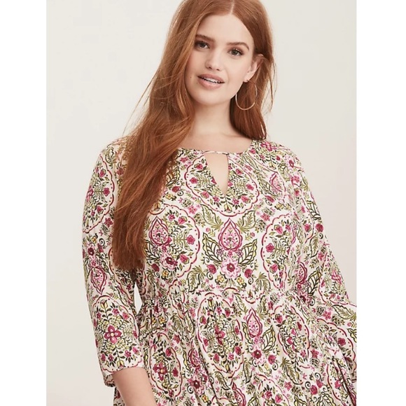 TORRID ⭐️ Ivory Floral Print Challis Skater Mini Dress - Picture 4 of 11